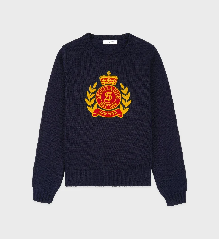 NY Crest Knitted Crewneck - Navy