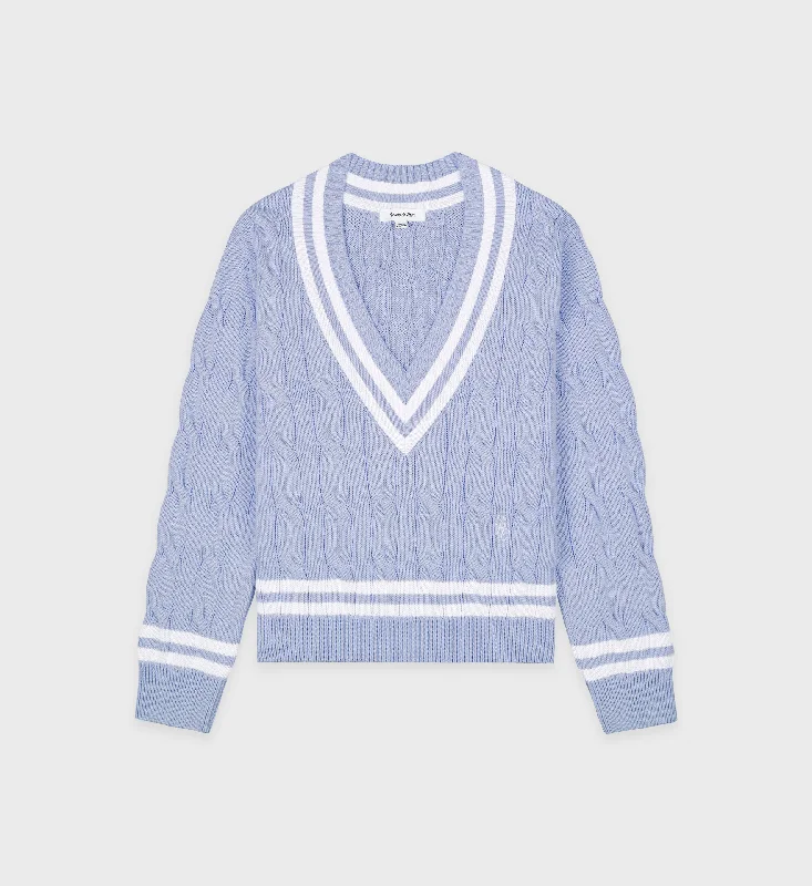 SRC Cableknit V-Neck Sweater - Sky Blue/Off White