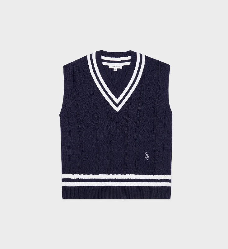 SRC Cableknit Vest - Navy/White