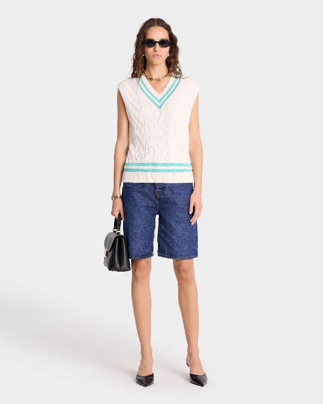 SRC Cableknit Vest - Off White/Caribbean