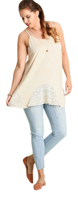 Lace Flared Tank Top, Cream