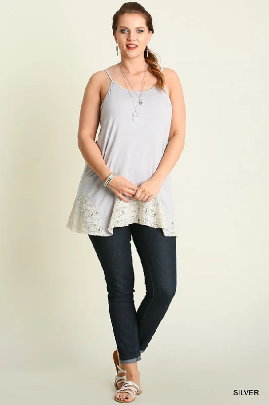 Lace Flared Tank Top, Silver