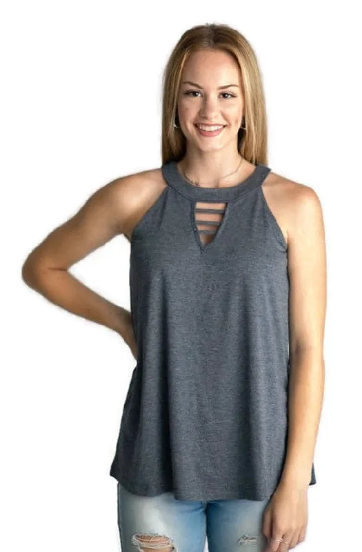 Keyhole Tank Top, Grey