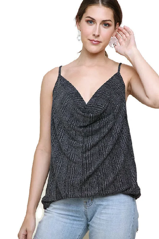 Lurex Cowl Neck Tank Top,  Silver