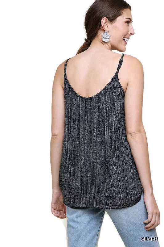 Lurex Cowl Neck Tank Top,  Silver