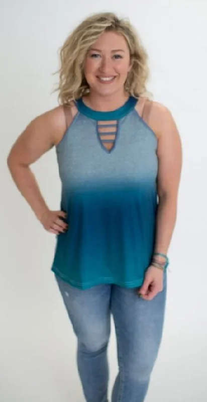 Ombre' Keyhole Tank Top, Blue