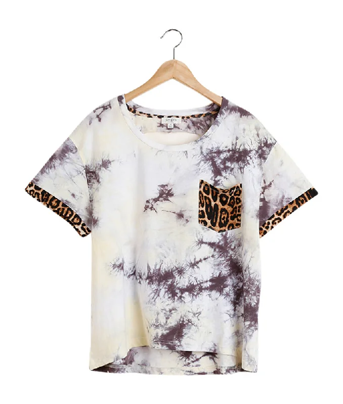 Tie Dye & Leopard Top, Cream