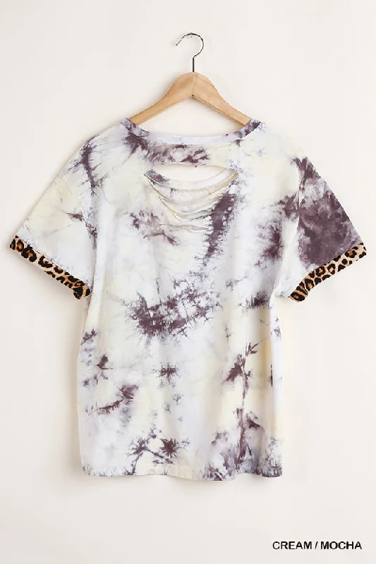 Tie Dye & Leopard Top, Cream