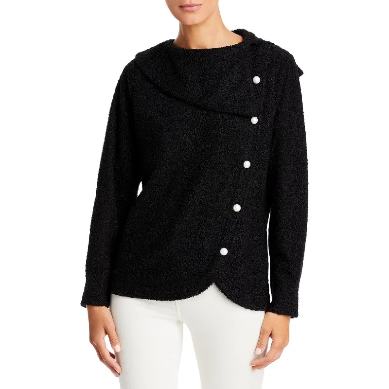 Adrienne Vittadini Womens Sherpa Tulip Hem Pullover Sweater