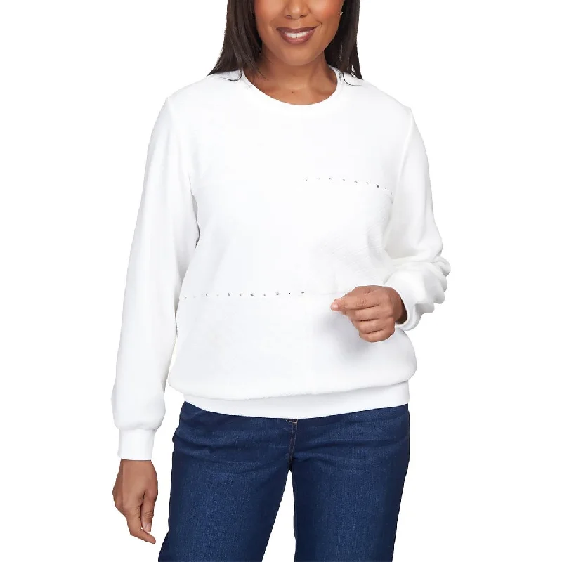 Alfred Dunner Womens Petites Quilted Crewneck Pullover Sweater