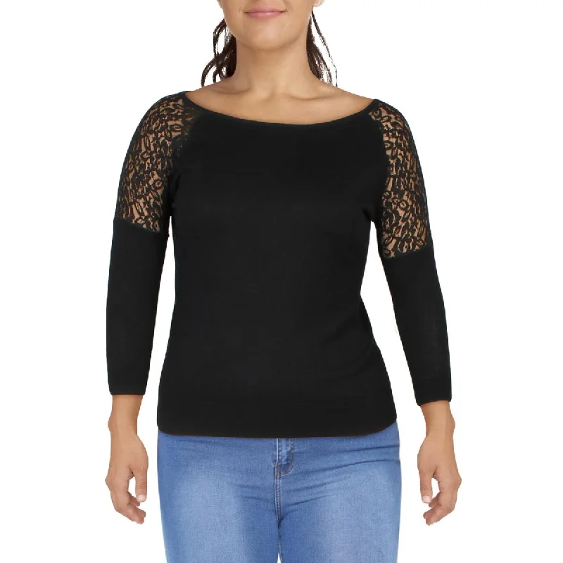 Alfred Dunner Womens Plus Lace Fitted Pullover Sweater