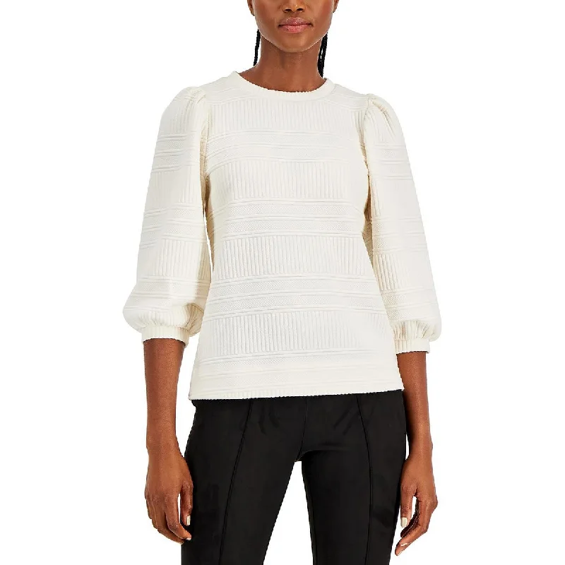 Anne Klein Womens Quilted Puff Sleeves Pullover Sweater