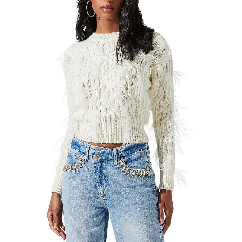 ASTR the Label Womens Knit Feathers Pullover Sweater