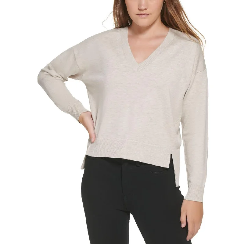 Calvin Klein Jeans Womens Petites Ribbed Trim Hi-Low Pullover Sweater