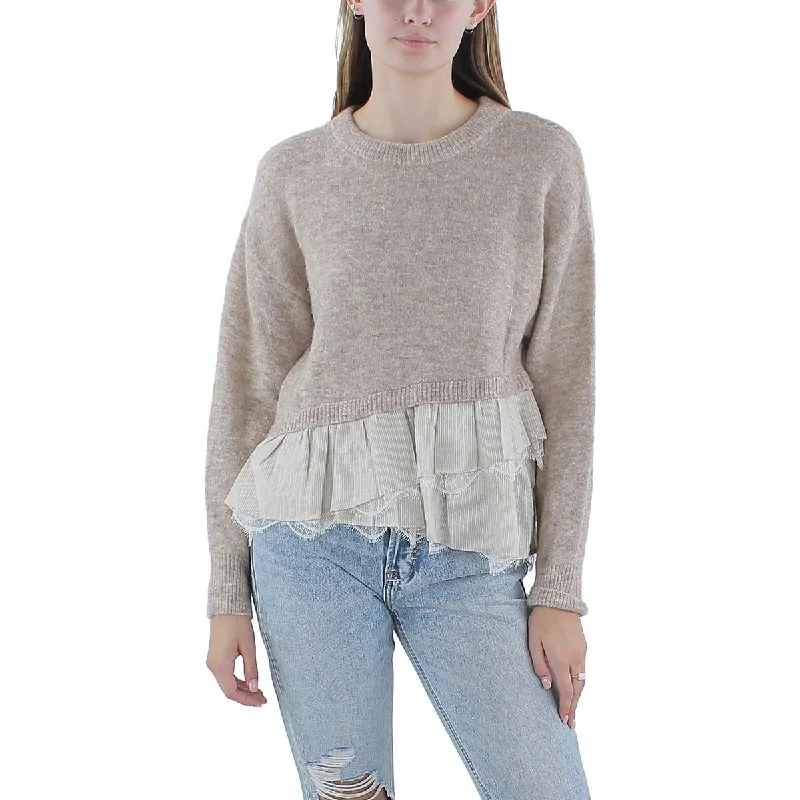 Cinq a Sept Womens Wool Blend Mixed Mixed Pullover Sweater