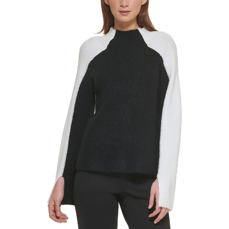 DKNY Womens Colorblock Mock Neck Pullover Sweater