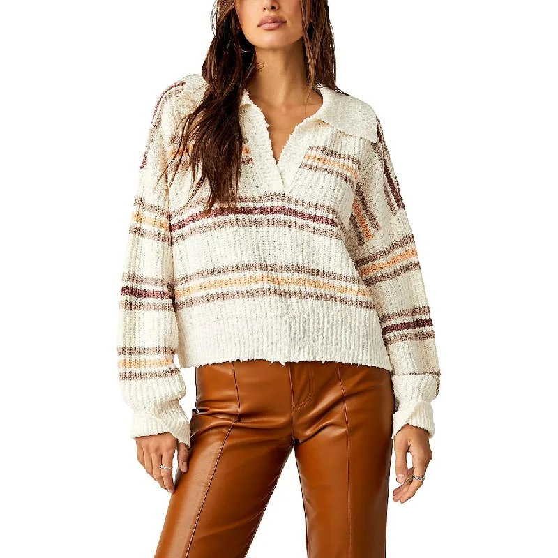 Free People Womens Collared Striped Pullover Sweater