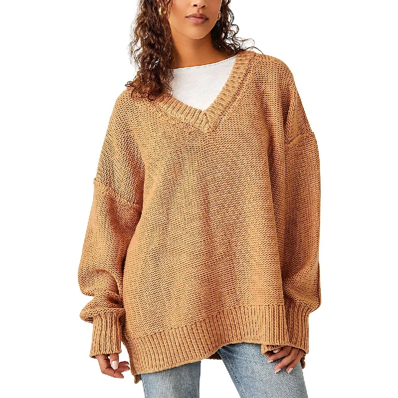 Free People Womens Knit Ribbed Trim Pullover Sweater