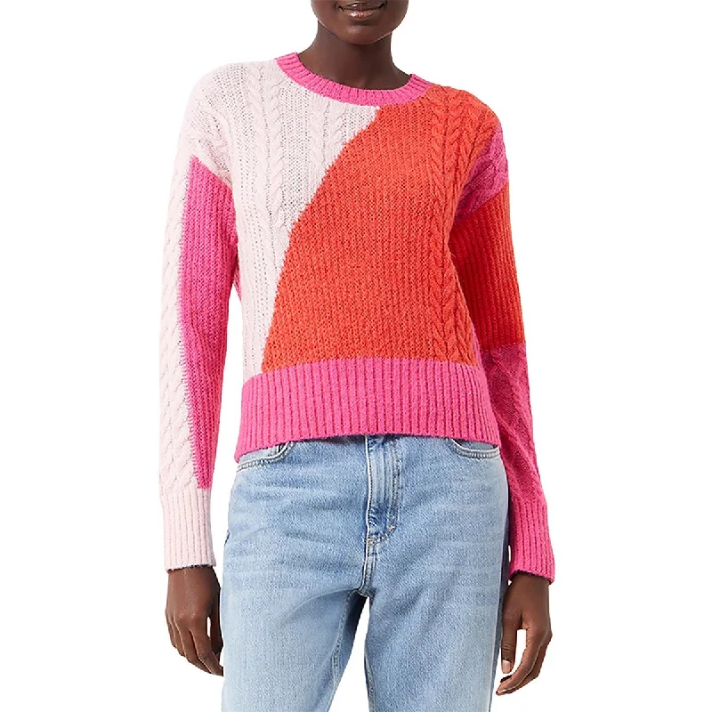 French Connection Womens Madelyn Colorblock Cable Knit Pullover Sweater