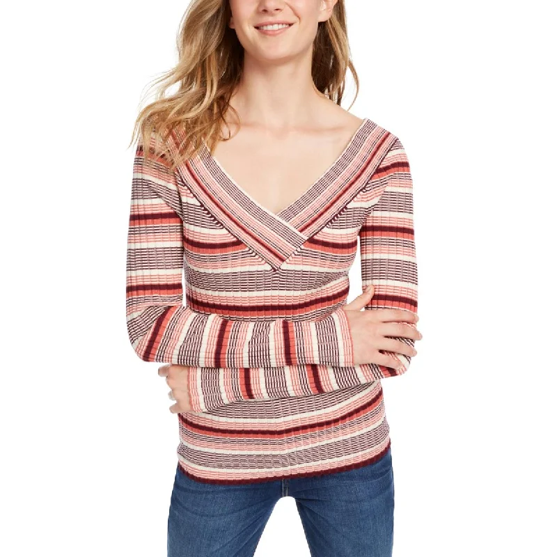 Freshman Womens Juniors Striped V-Neck Pullover Sweater