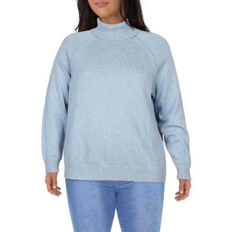 Karen Scott Womens Plus Ribbed Trim Turtle Neck Pullover Sweater