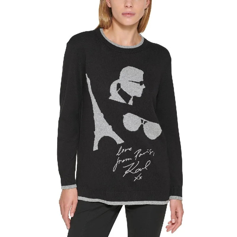 Karl Lagerfeld Paris Womens Metallic Crewneck Pullover Sweater