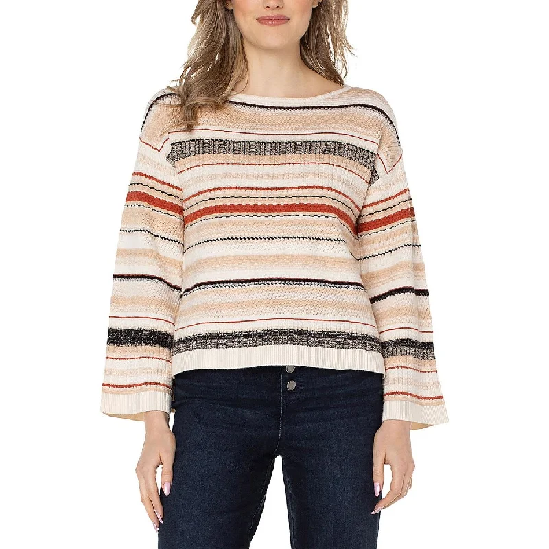 Liverpool Los Angeles Womens Boat Neck Striped Pullover Sweater