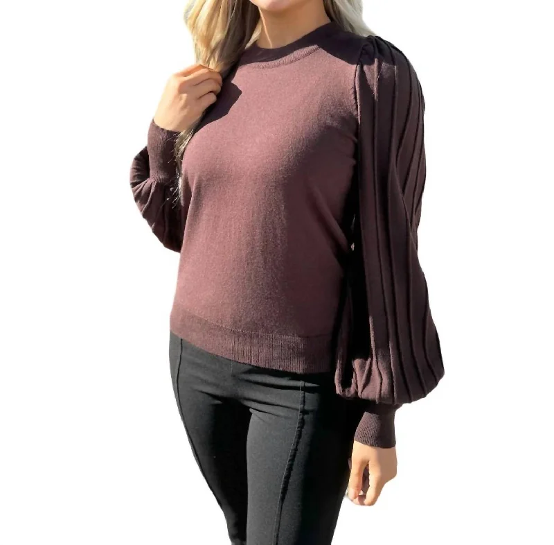 Puff Sleeve Pullover In Chocolate Brown