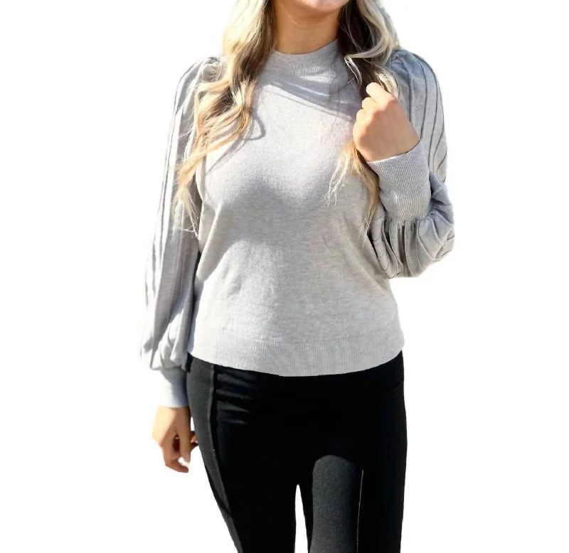 Puff Sleeve Pullover In Heather Grey