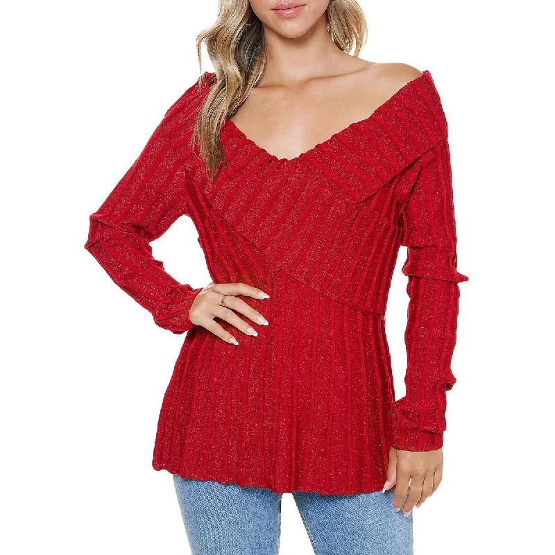 Single Thread Womens Lurex Off The Shoulder Pullover Sweater