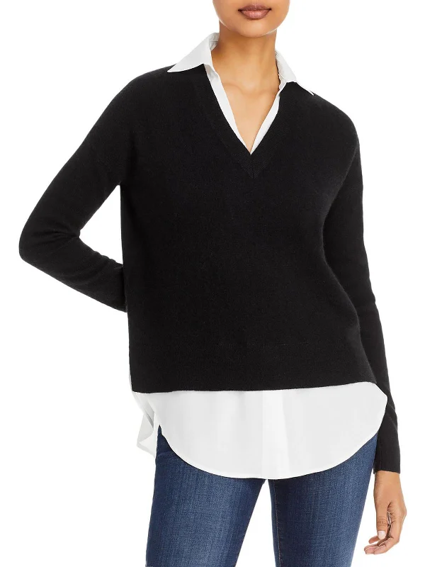 Womens Cashmere Collared Pullover Sweater