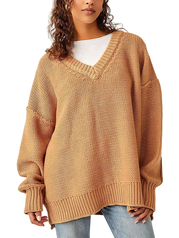 Womens Knit Ribbed Trim Pullover Sweater