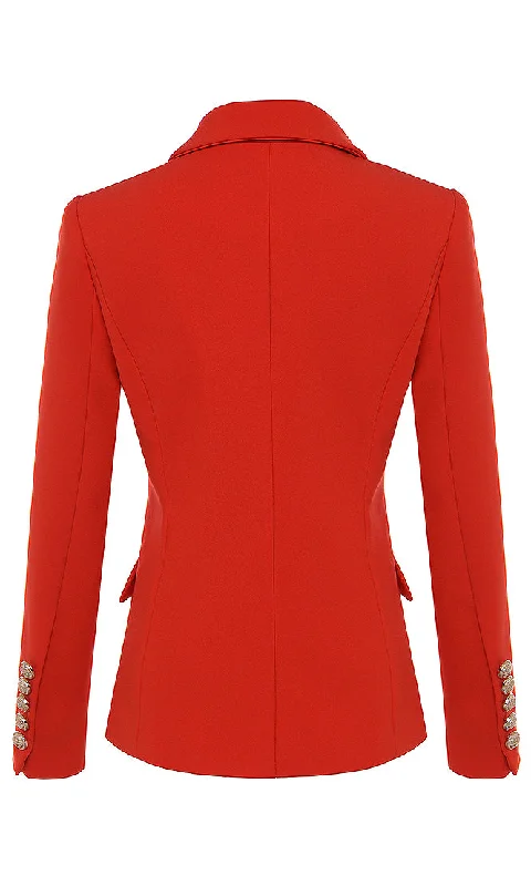 A Million Ways Red Gold Button Long Sleeve V Neck Lapel Blazer Jacket Outerwear