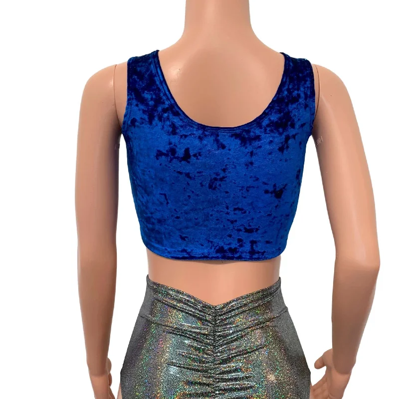 Blue Crushed Velvet Ring Crop Top