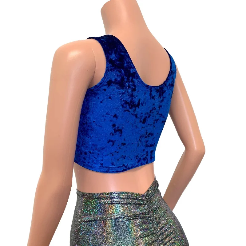 Blue Crushed Velvet Ring Crop Top