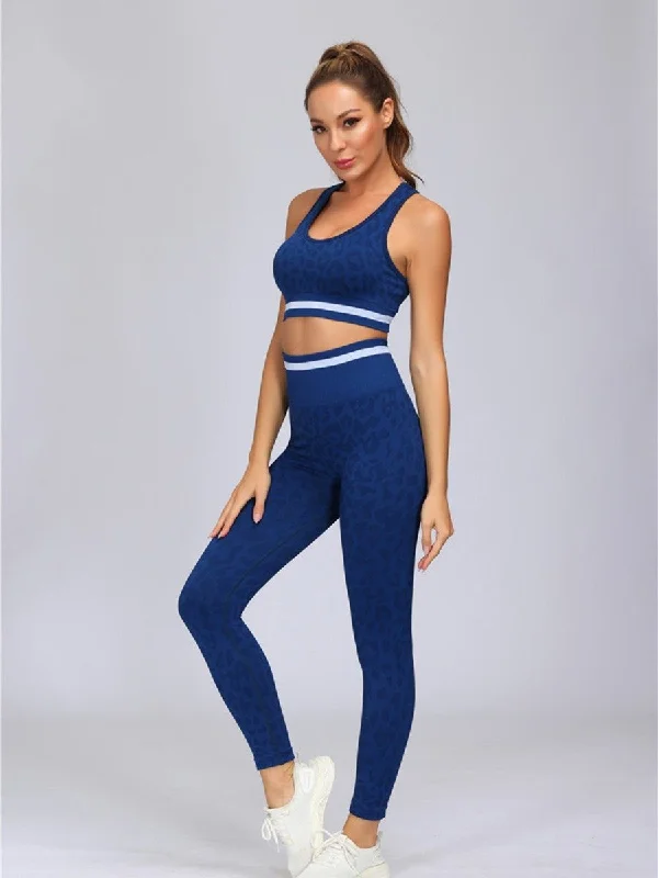 BLUE LEOPARD SET - 2 PIECE RACERBACK CROP TOP & LEGGINGS