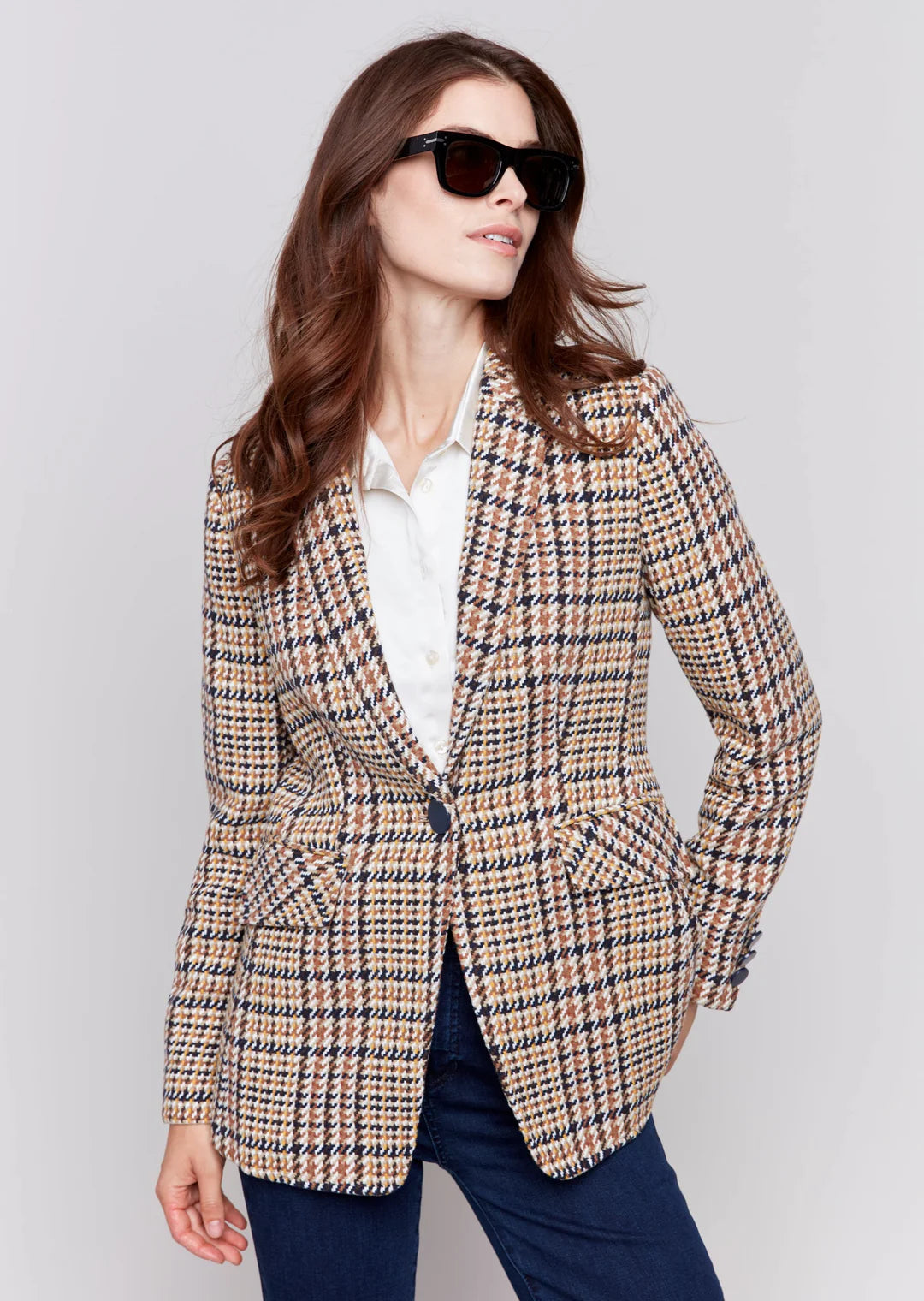 Charlie B Plaid Long Sleeve Blazer - C6279R-970B