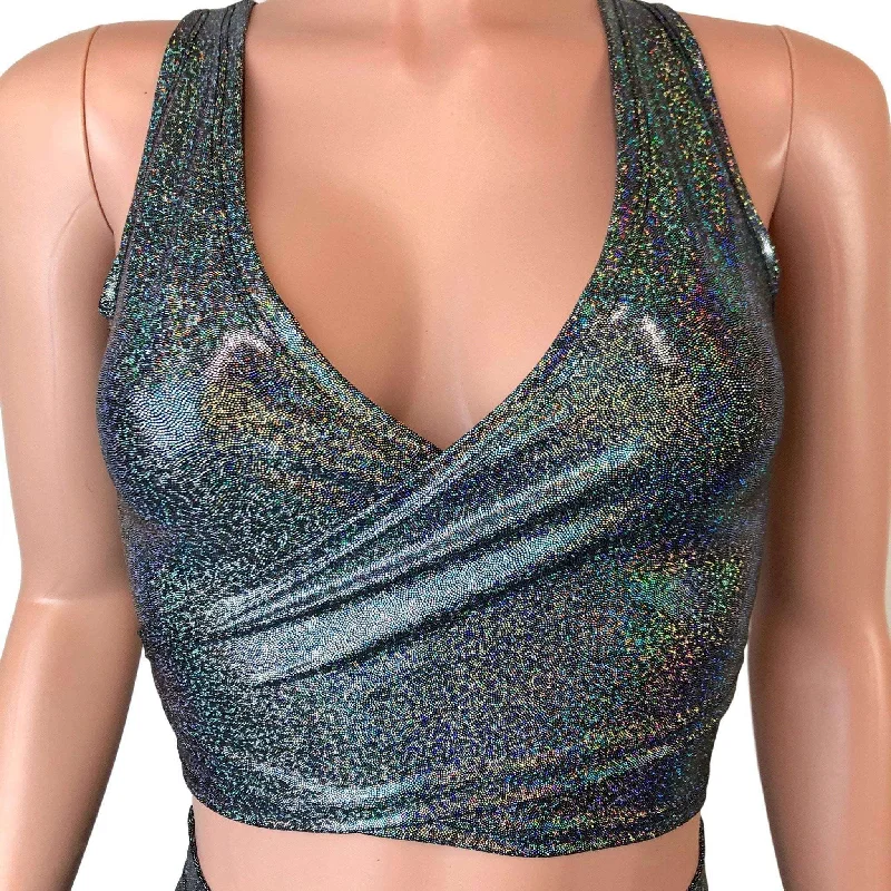 Crop Wrap Top - Gleaming Silver Sparkle - Choose Sleeve Length