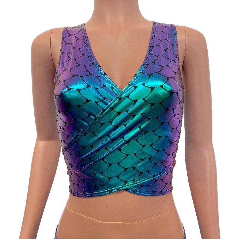 Crop Wrap Top - Mermaid Scales Holographic