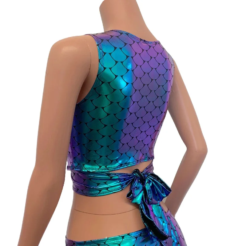 Crop Wrap Top - Mermaid Scales Holographic