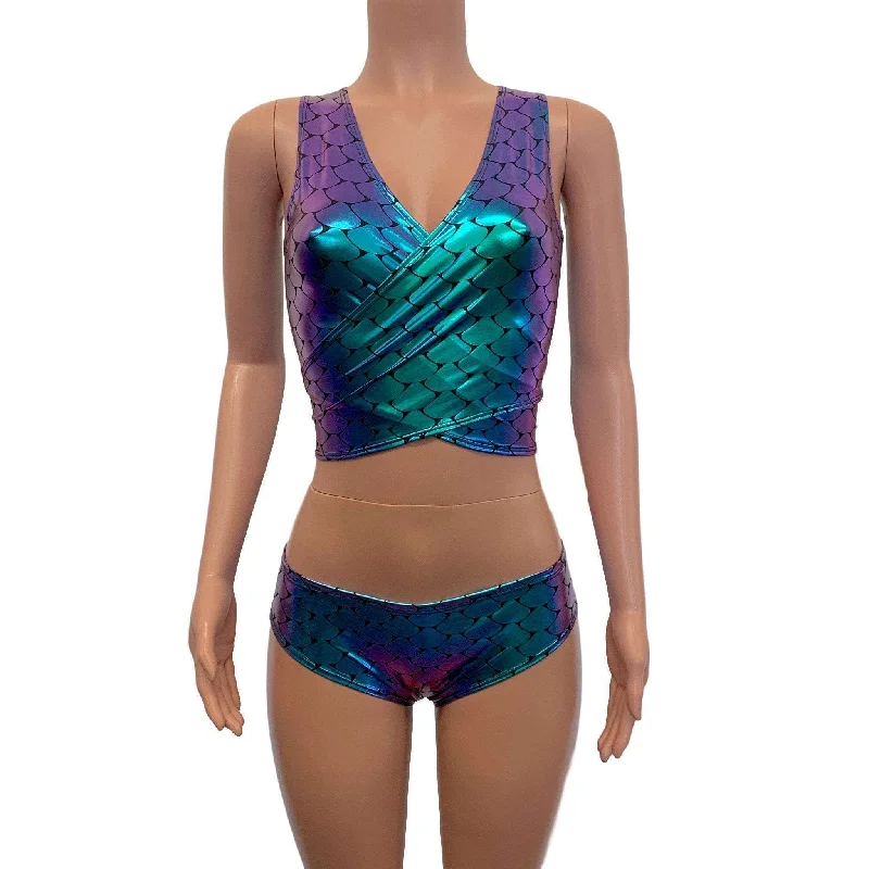 Crop Wrap Top - Mermaid Scales Holographic