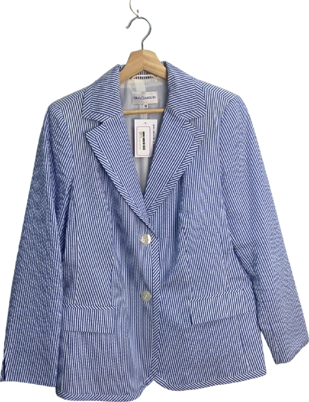 Gray & Osbourn Blue/White Striped Blazer UK 18