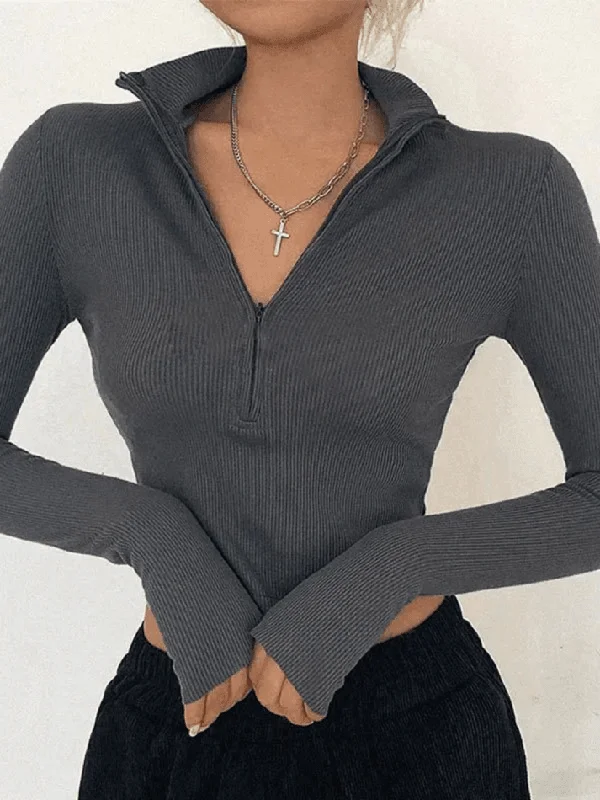 Half Zip Long Sleeve Crop Top