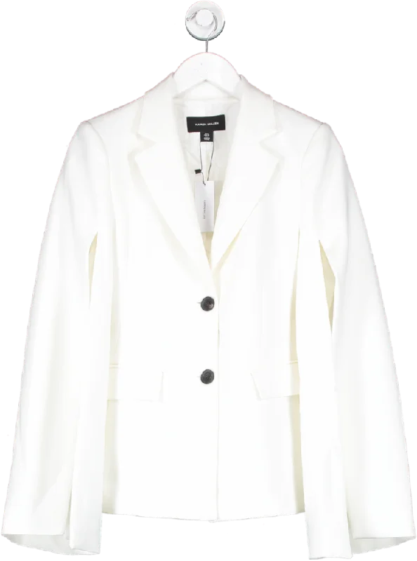 Karen Millen Cream Compact Stretch Statement Sleeve Longline Blazer UK 6