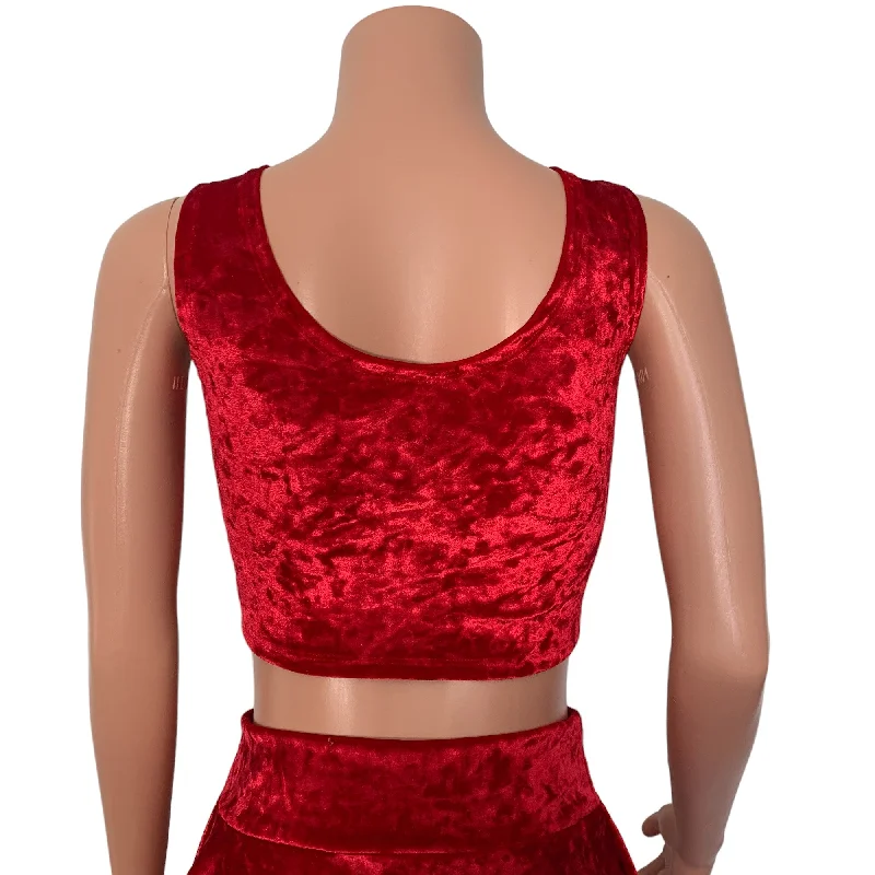 Lace-Up Crop Top - Red Crushed Velvet