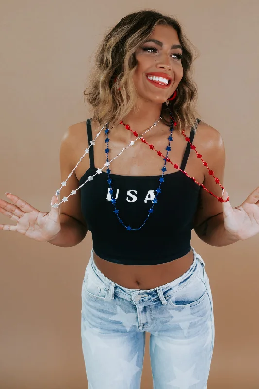 USA Cropped Tank, Navy