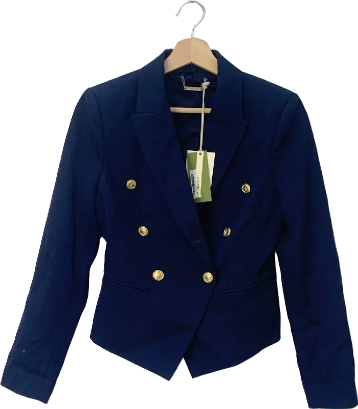 LILYSILK Navy Wool Double-Breasted Blazer UK 6