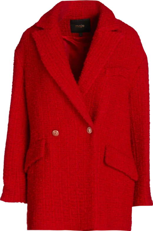 Maje Red Giloge Wool-blend Tweed Blazer UK 12