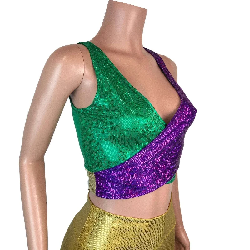 Crop Wrap Top - Mardi Gras Purple & Green