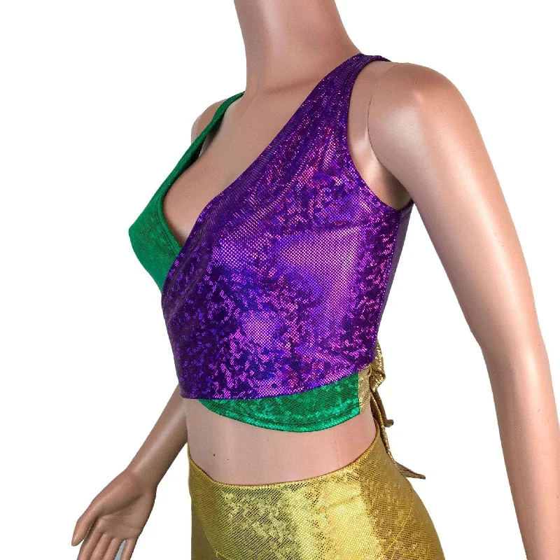 Crop Wrap Top - Mardi Gras Purple & Green